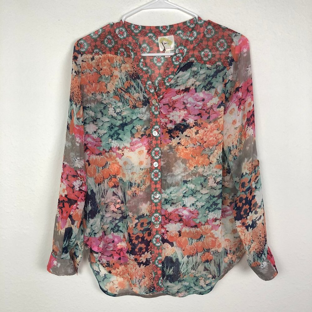 Anthropologie Fig & Flower Colorful Floral Blouse